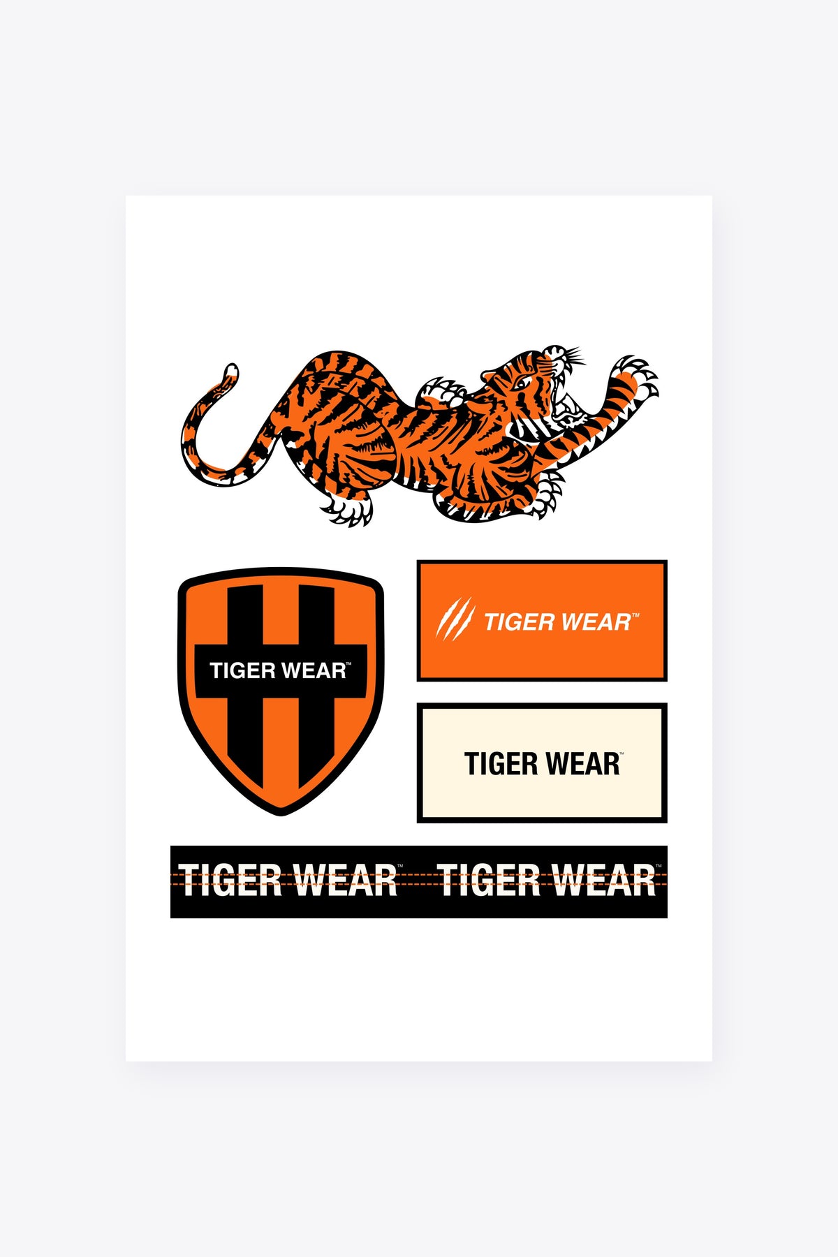 Tigerwear Club sticker sheet, 5 vinyl stickers