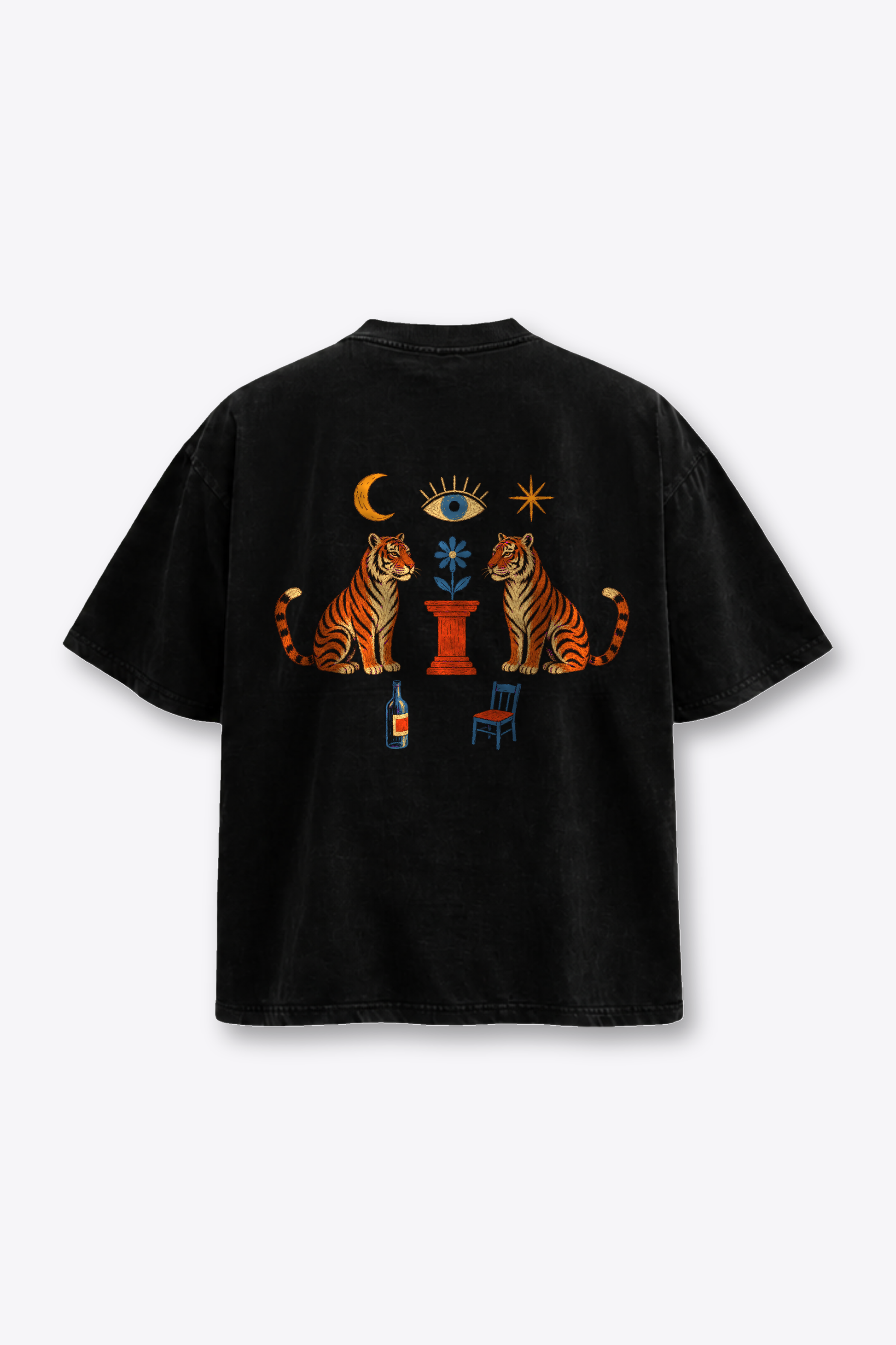 Black oversized Tiger Wear paintball tee mockup, tiger back graphic