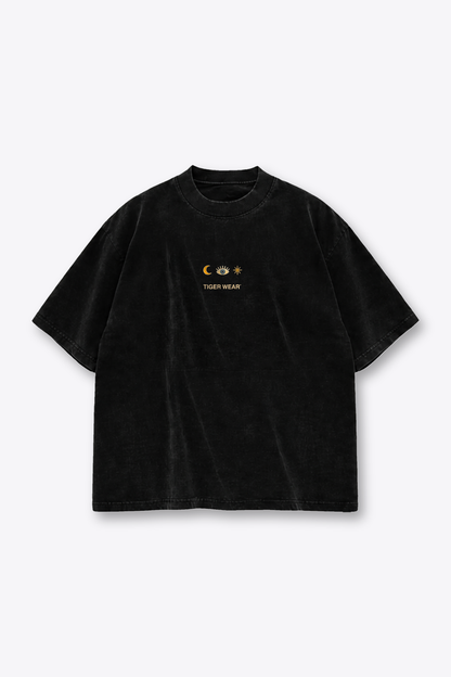 Black oversized Tiger Wear paintball tee mockup, front chest print